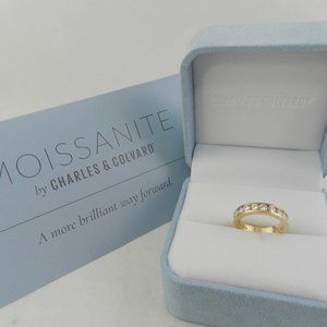 Charles & Colvard  14K Gold  Round Forever   Moissanite Channel Ring